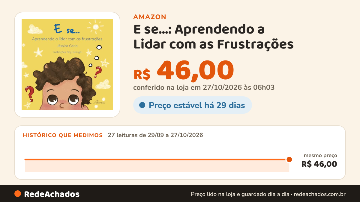Histórico de preço de E se...: Aprendendo a Lidar com as Frustrações na Amazon: 26 leituras de 29/09/2026 a 25/10/2026, mesmo preço, R$ 46,00, em todas