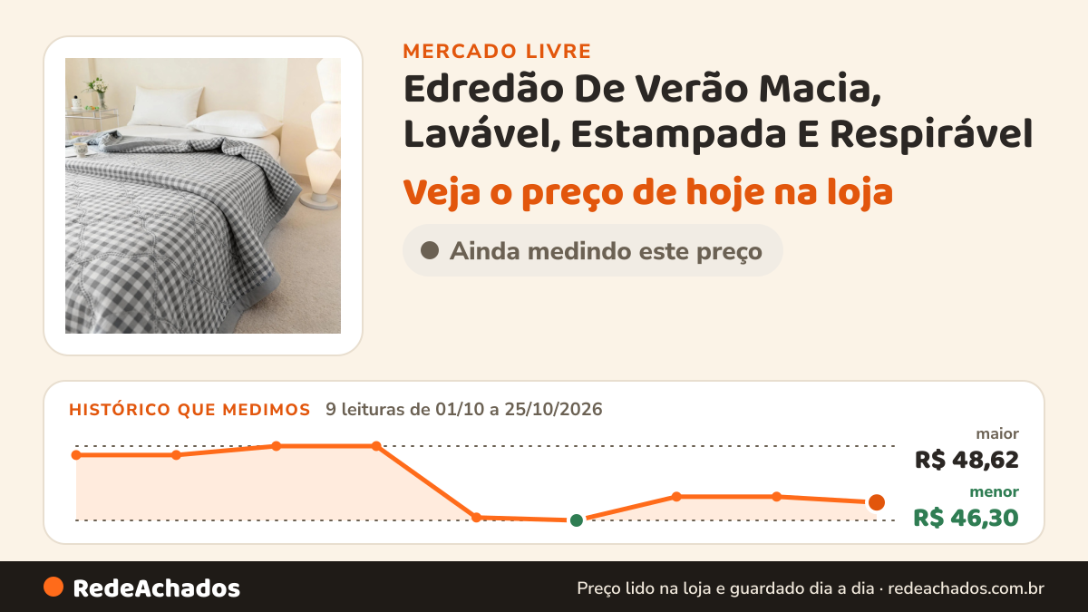 Histórico de preço de Edredão De Verão Macia, Lavável, Estampada E Respirável no Mercado Livre: 9 leituras de 01/10/2026 a 25/10/2026, menor R$ 46,30, maior R$ 48,62