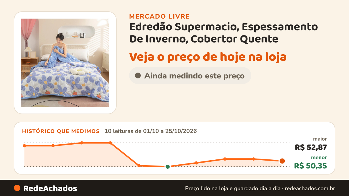 Histórico de preço de Edredão Supermacio, Espessamento De Inverno, Cobertor Quente no Mercado Livre: 10 leituras de 01/10/2026 a 25/10/2026, menor R$ 50,35, maior R$ 52,87