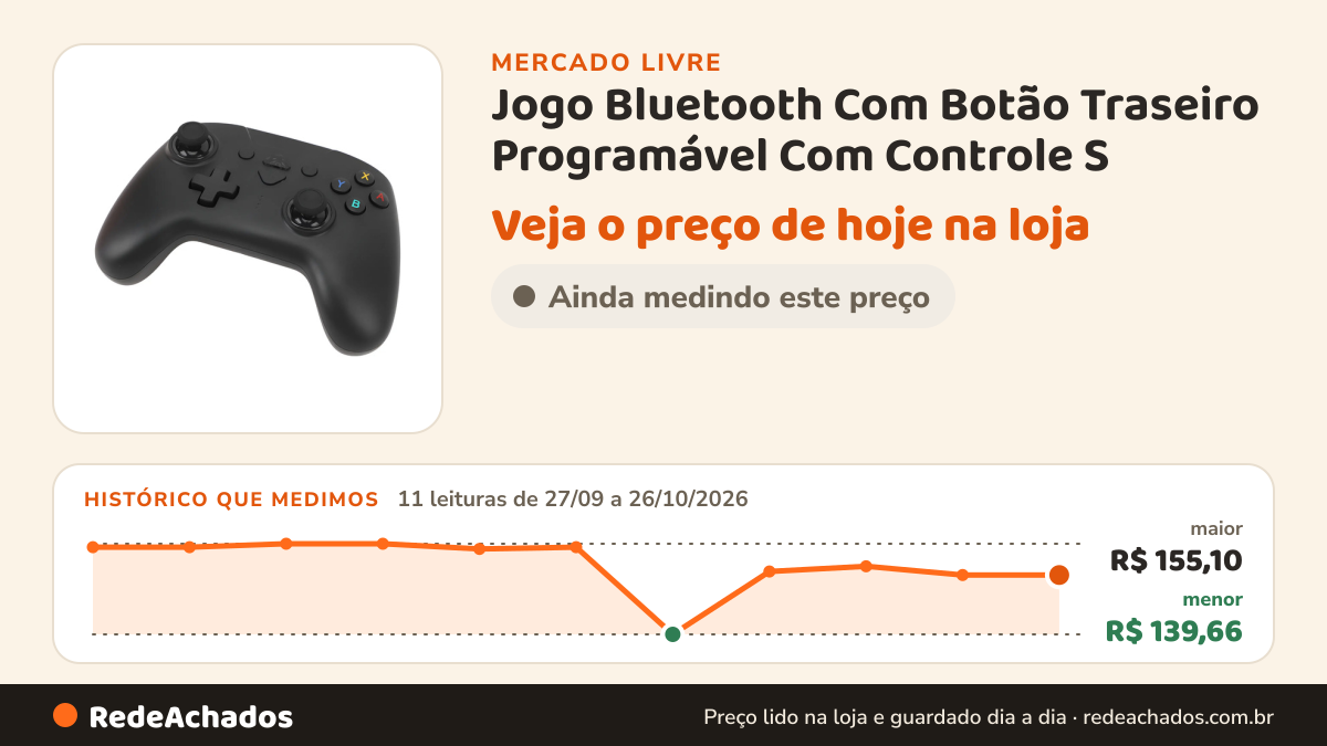 Histórico de preço de Jogo Bluetooth Com Botão Traseiro Programável Com Controle S no Mercado Livre: 11 leituras de 27/09/2026 a 26/10/2026, menor R$ 139,66, maior R$ 155,10