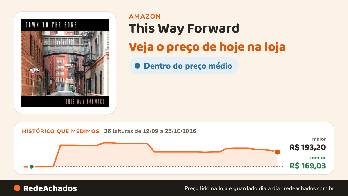 Histórico de preço de This Way Forward na Amazon: 36 leituras de 19/09/2026 a 25/10/2026, menor R$ 169,03, maior R$ 193,20