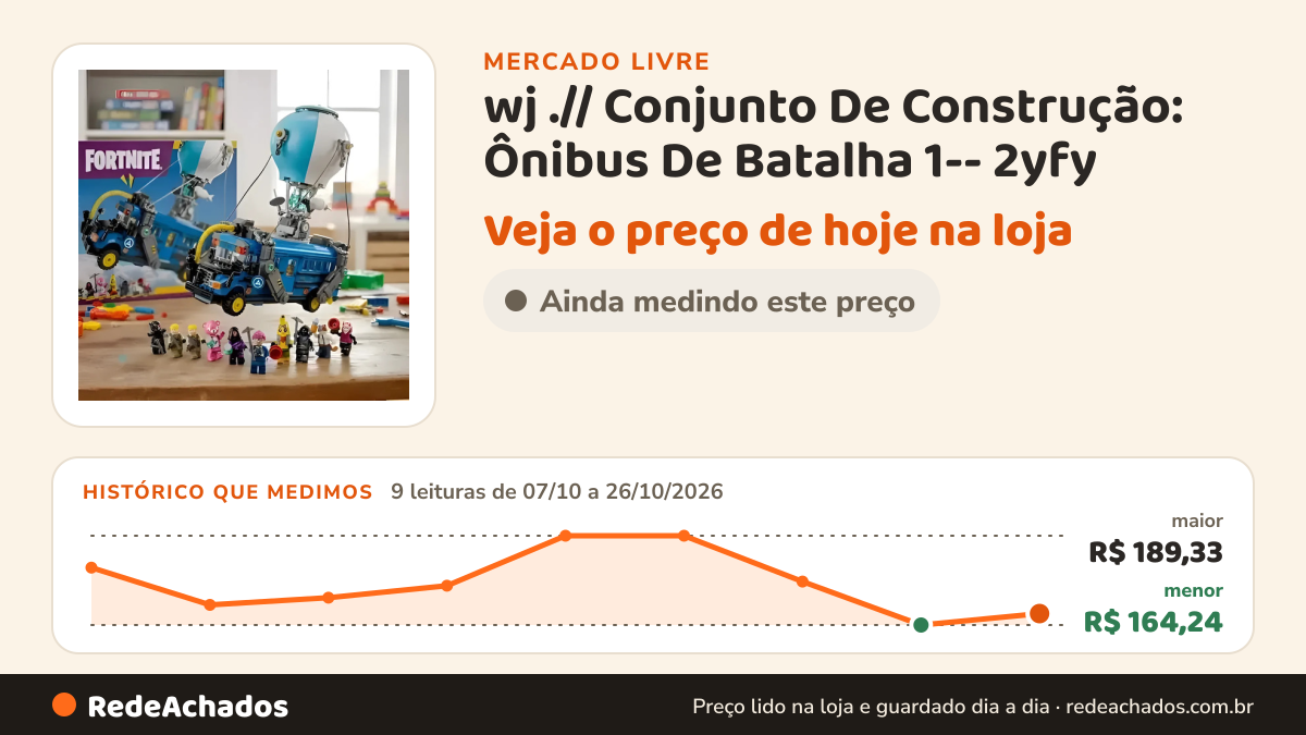 Histórico de preço de wj .// Conjunto De Construção: Ônibus De Batalha 1-- 2yfy no Mercado Livre: 9 leituras de 07/10/2026 a 26/10/2026, menor R$ 164,24, maior R$ 189,33